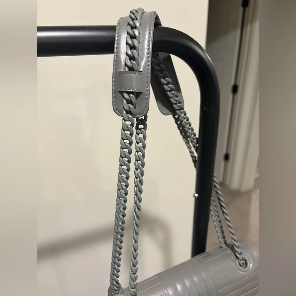 Prada Diagramme Grey Leather Bag w/ Chain Strap - Picture 6 of 13